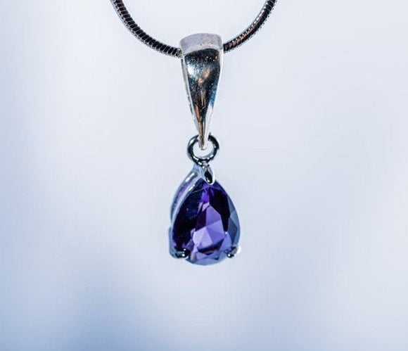 Purple amethyst silver teardrop Necklace, Sterling silver, handmade jewelry, February birthstone, birthday Gift, Mothers Day Gift for her