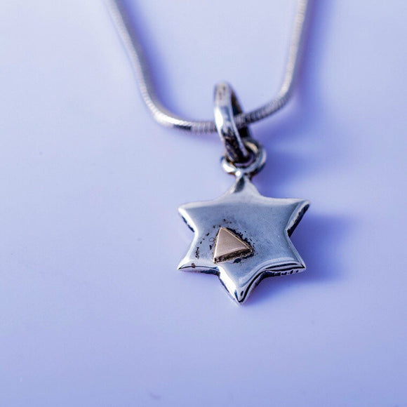 Star of David Necklace, Hanukkah gift, sterling silver with 14 karat gold accent