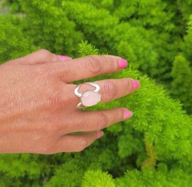 Pink Rose quartz ring, High quality, Handmade statement jewelry set in sterling silver
