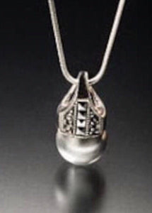 Pearl necklace with Marcasite  set in sterling silver, gray pearl Pendant, perfect for Mothers Day gift