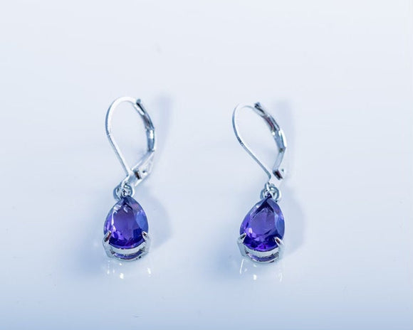 Purple amethyst silver teardrop earrings, sterling silver, February birthstone,  birthday gift, Mothers Day Gift for her