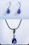 Purple amethyst silver teardrop earrings Necklace set available gf birthday gift unisex cool for sisters teens Christmas Gift