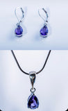 Purple Amethyst Teardrop earring and pendant jewelry set: handmade Sterling Silver February Birthstone, gift for her