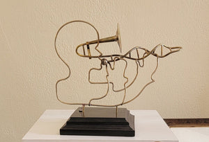 Tabletop Trombone art sculpture, Musician with science inspired DNA instrument combo in New Orleans stye for handmade home or office gift