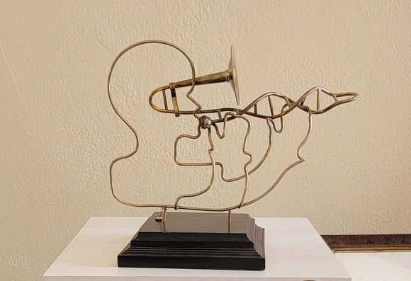 Tabletop Trombone art sculpture, Musician with science inspired DNA instrument combo in New Orleans stye for handmade home or office gift