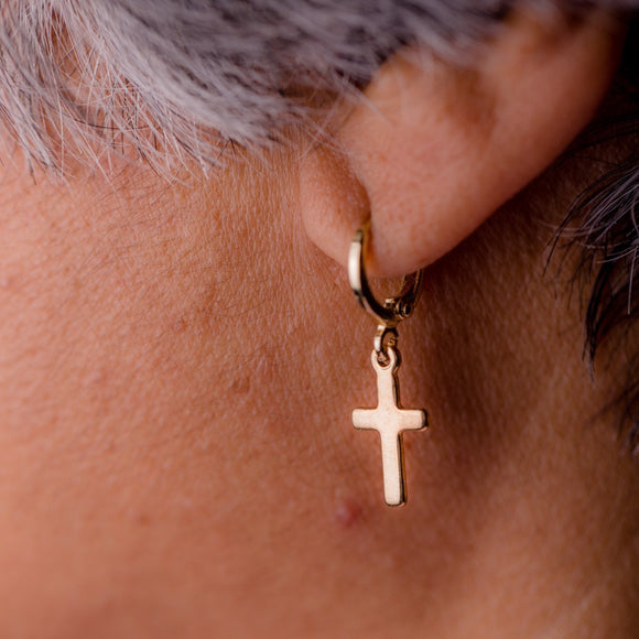 Cross hoop earrings, Cross dangle Huggie, Mothers Day Gift