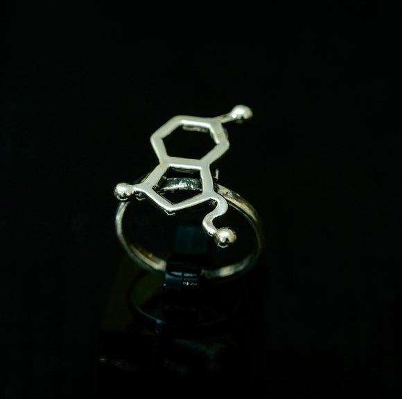 Serotonin Molecule adjustable sterling silver ring, science gift