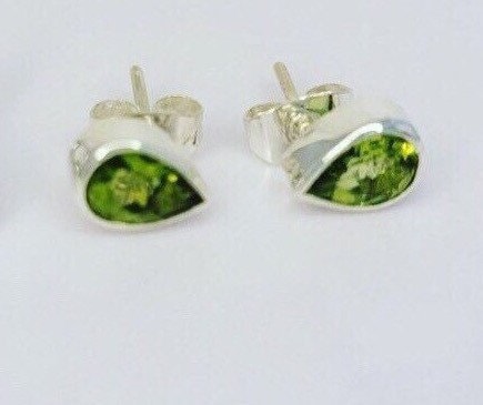 Peridot teardrop studs, sterling silver birthday gift, handmade jewelry, August and September birthstone, 16th anniversary gift