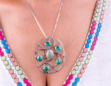 Handmade Silver Malachite & Prehnite Gemstone Pendant Necklace