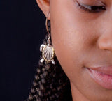 Two-Tone Silver & Gold Turtle Drop Earrings: World Turtle Day Jewelry