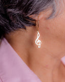 Gold Music drop earrings, Treble and  Bass Clef in opposite ears, handmade Chester Allen's unique music jewelry art, Mothers Day Gift