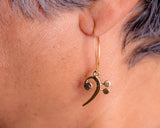 Gold Music drop earrings, Treble and  Bass Clef in opposite ears, handmade Chester Allen's unique music jewelry art, Mothers Day Gift