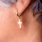 Cross hoop earrings, Cross dangle Huggie, Mothers Day Gift