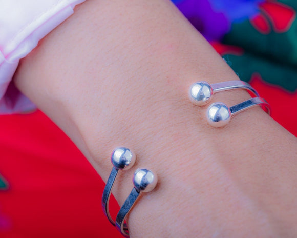 Sterling Silver cuff bracelet, West Indies style sterling silver ball cuff