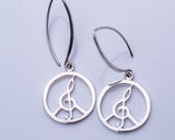 Peace sign earring, Sterling Silver drop Earrings, Music inspired treble clef jewelry, Handmade sterling silver power of love dangle earring
