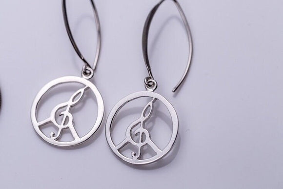 Peace sign earring, Sterling Silver drop Earrings, Music inspired treble clef jewelry, Handmade sterling silver power of love dangle earring