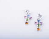 Cross earrings, rainbow crystal drop post earrings