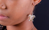 Two-Tone Silver & Gold Turtle Drop Earrings: World Turtle Day Jewelry