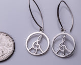 Peace sign earring, Sterling Silver drop Earrings, Music inspired treble clef jewelry, Handmade sterling silver power of love dangle earring