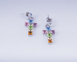 Cross earrings, rainbow crystal drop post earrings