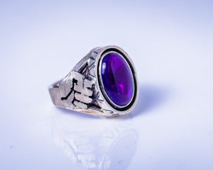 Clinched fist ring, silver signet with amethyst stone representing Unity, struggle, empowerment, unique handmade jewelry