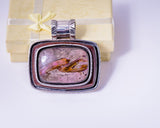 Handmade Sterling Silver Gemstone Pendant: Purple Brown Wooden Jewelry