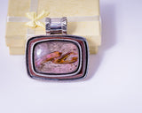 Purple and brown statement pendant set in sterling silver unisex handmade one of a kind gemstone and wooden jewelry,Special Mothers Gift