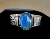 Labradorite Gemstone Bracelet: Hammered Bangle, Gift of Protection