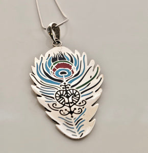 Unique Tribal Necklace, fusion of culture and color, Oshun veve jewelry, Colorful enamel peacock for beauty
