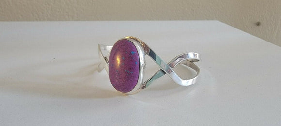 Purple turquoise handmade cuff bracelet, sterling silver with criss cross unique design