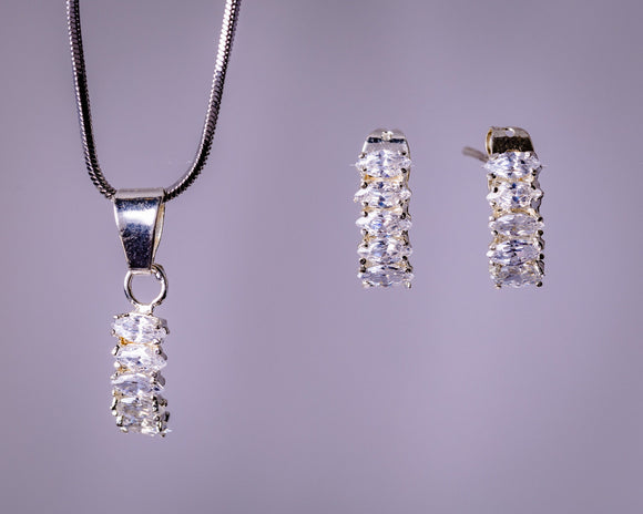 Sterling Silver Crystal Pendant post Earrings Set, Fine Jewelry Gift For Her, Handmade Jewelry, Mothers Day Gift