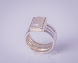 Handmade Sterling Silver Moonstone Ring: Unisex Square Statement Jewelry