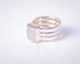 Handmade Sterling Silver Moonstone Ring: Unisex Square Statement Jewelry