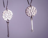 Silver drop earrings, light handmade hammered dangle