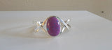 Purple turquoise handmade cuff bracelet, sterling silver with criss cross unique design