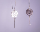 Silver drop earrings, light handmade hammered dangle