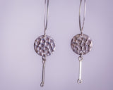 Silver drop earrings, light handmade hammered dangle