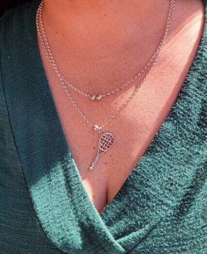 Tennis Racquet Necklace, best gift for tennis lover, tennis player jewelry, tennis charm necklace, gift for gf,sports bday gift