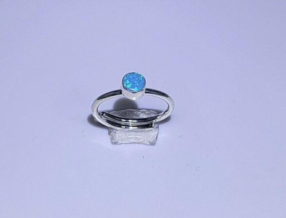Blue Opal ring, Libra birthstone, stackable adjustable sterling silver ring, October birthday gift, pinky, spiritual healing, luck, love