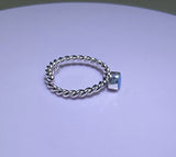 Blue Opal ring, Libra birthstone, braided adjustable sterling silver band, October birthday gift