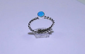 Blue Opal ring, Libra birthstone, braided adjustable sterling silver band, October birthday gift