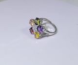 Sterling Silver,  Multi-Color crystal Flower Ring