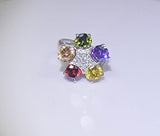 Sterling Silver Multi-Color Crystal Flower Statement Ring