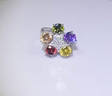 Sterling Silver,  Multi-Color crystal Flower Ring
