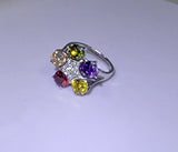 Sterling Silver Multi-Color Crystal Flower Statement Ring