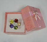 Sterling Silver,  Multi-Color crystal Flower Ring