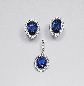 Silver sapphire jewelry set, September birthstone, 45th anniversary gift, Blue earrings and necklace set, Mothers Day Gift for her