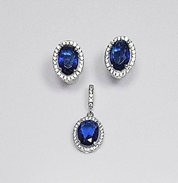 Silver sapphire jewelry set, September birthstone, 45th anniversary gift, Blue earrings and necklace set, Mothers Day Gift for her