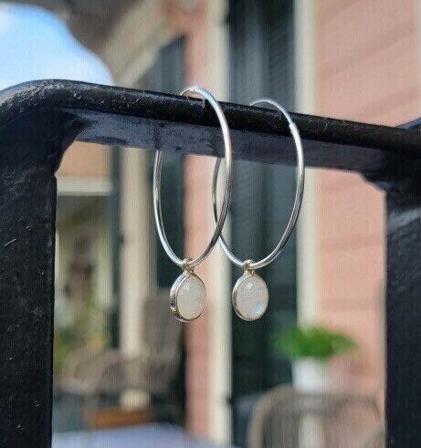Moonstone hoop earrings, a 2 in 1 gift, stone of New beginnings, June birthstone, September birthstone