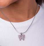 Butterfly necklace pink crystal pendant, great Mothers gift for her